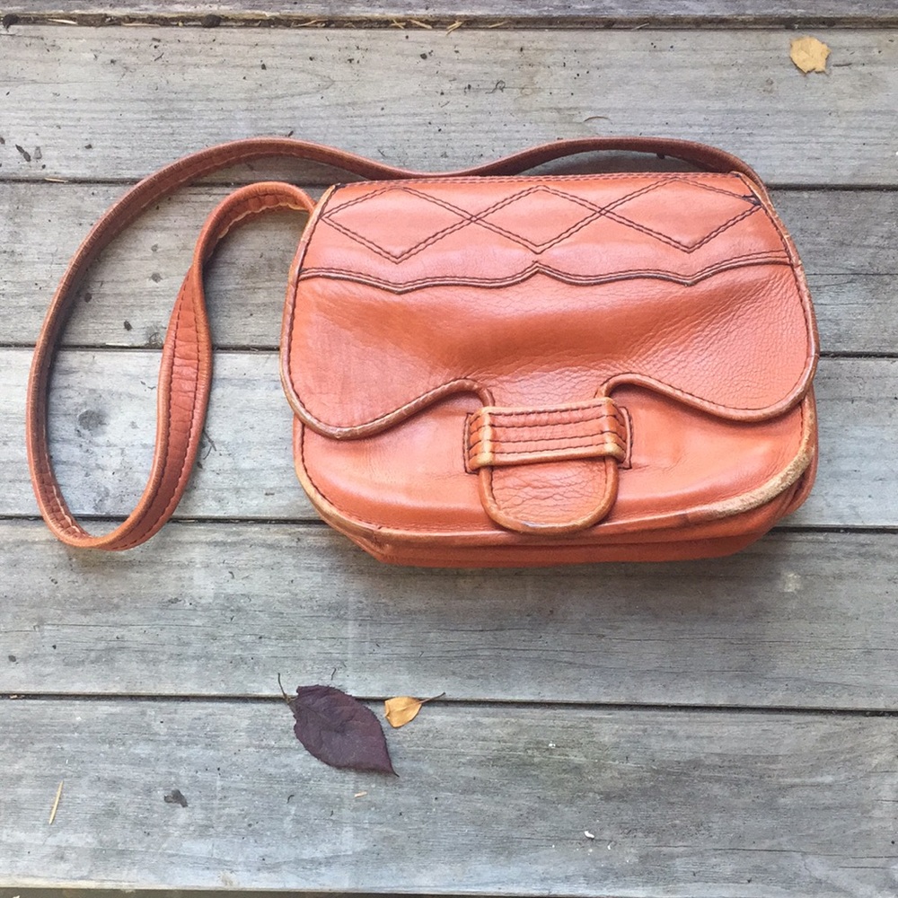 Geometric Stitching Tan Leather Bag western